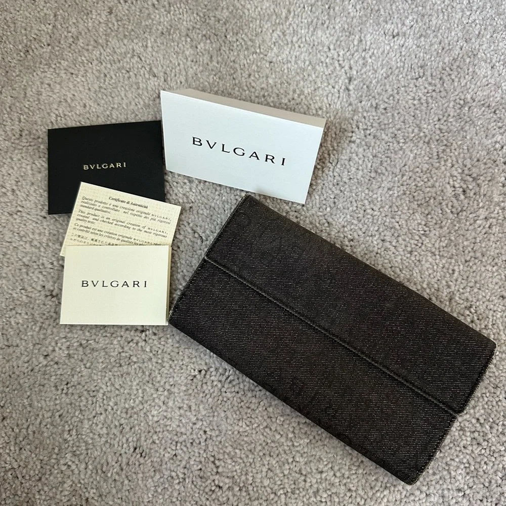 Bvlgari Bulgari logo authentic vintage long logomania in gray denim wallet - Picture 3 of 15